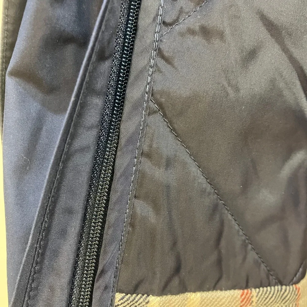 LL Bean Womens Small Regular Navy Blue Long Hooded Rain Coat Plaid Flannel Lined - Picture 8 of 14